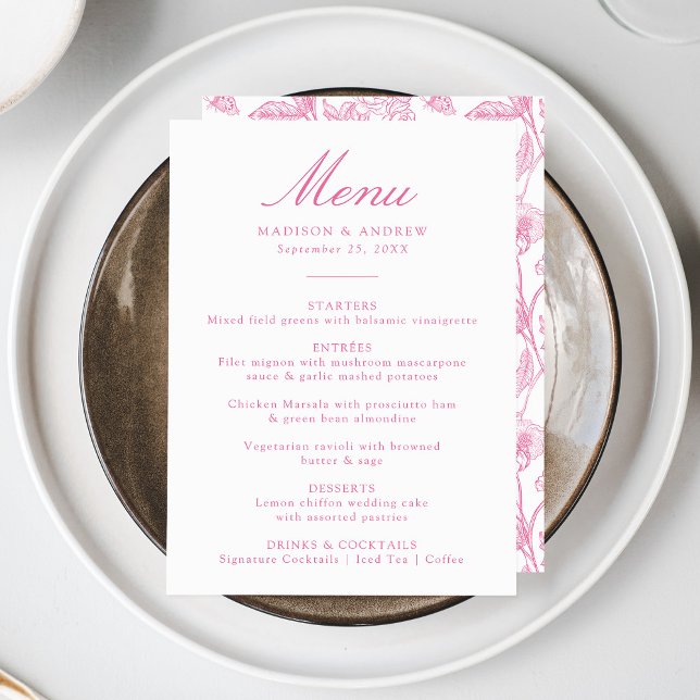 Menu Casamento Floral Vitoriano de Chinoiserie Rosa Ele (Criador carregado)
