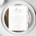 Menu Casamento Floral Vitoriano de Elegante Sage Chinoi<br><div class="desc">Elevem sua recepção de casamento com nosso menu de casamento Floral de Chinoiserie Verde Sage. Projetado com uma caligrafia verde elegante em um fundo branco limpo, este menu é totalmente personalizável com seus nomes, data de casamento e detalhes do menu. O verso apresenta um lindo padrão floral verde e branco...</div>
