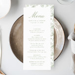 Menu Casamento Floral Vitoriano de Elegante Sage Chinoi<br><div class="desc">Crie uma experiência fantástica de jantar com o nosso menu de casamento Floral de Sage Green Chinoiserie. Apresentando uma elegante caligrafia verde de sábio em um fundo branco nítido, este menu personalizável permite que os casais adicionem seus nomes, data de casamento e ofertas de menu personalizadas. O verso mostra um...</div>