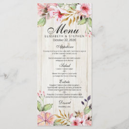 Menu Casamento Flores de Aquarela Rosa Rosa Flores