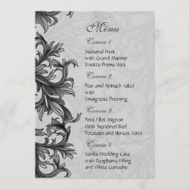 Menu Casamento florescente de Cinzas pretas e prateadas