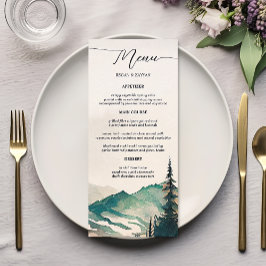 Menu Casamento Floresta de Pinheiros Montanhas Aquarela