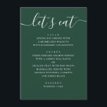 Menu Casamento Floresta Escura Verde | Jantar com Letra<br><div class="desc">Este cardápio de casamento é projetado para recepções com assentos onde os convidados são servidos uma refeição cuidadosamente selecionada. O layout mantém cada curso claramente separado. O cabeçalho do script adiciona um senso de caráter, enquanto o resto do texto permanece estruturado e prático. Funciona bem para casamentos modernos elegantes e...</div>