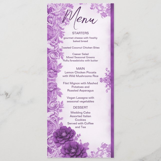 Menu Casamento Flourish das Flores Roxas (Frente)