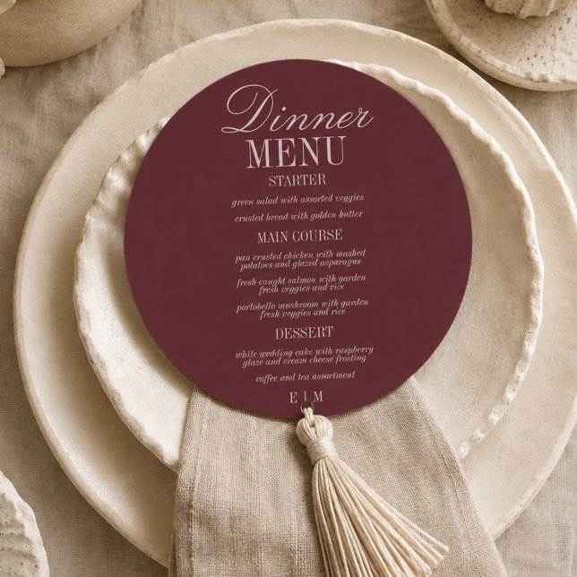 Menu Casamento Formal Borgonha Roteiro Moderno (Modern Script Burgundy Formal Wedding Menu)