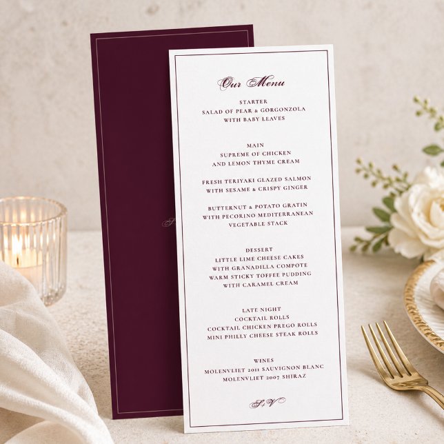 Menu Casamento Formal Burgundy e Branco (Criador carregado)