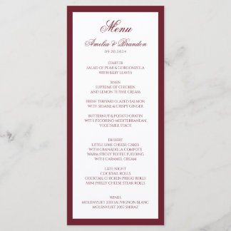 Menu Casamento Formal Clássico com Borda Burgundy Profu