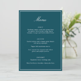 Menu Casamento Formal Clássico com Borda em Azul Esverd