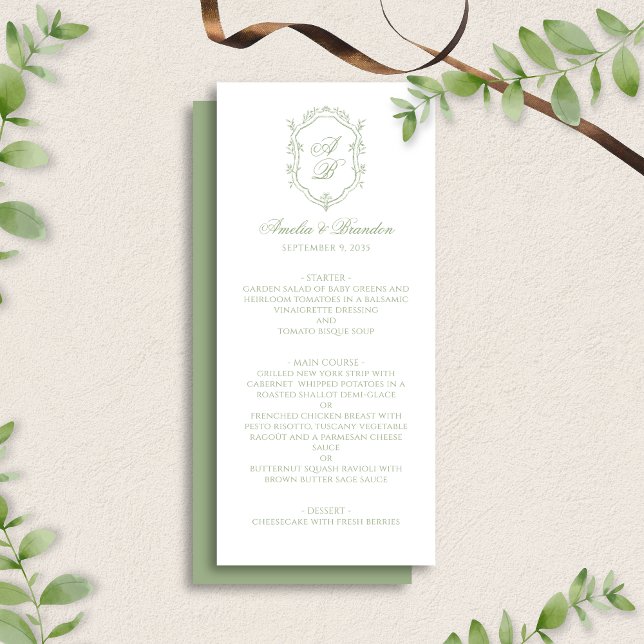 Menu Casamento Formal Clássico com Crista de Monograma  (Criador carregado)