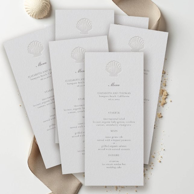 Menu Casamento Formal Clássico de Shell Náutica Costeir (nautical wedding menu coastal modern classic formal traditional elegant shell medium ivory)