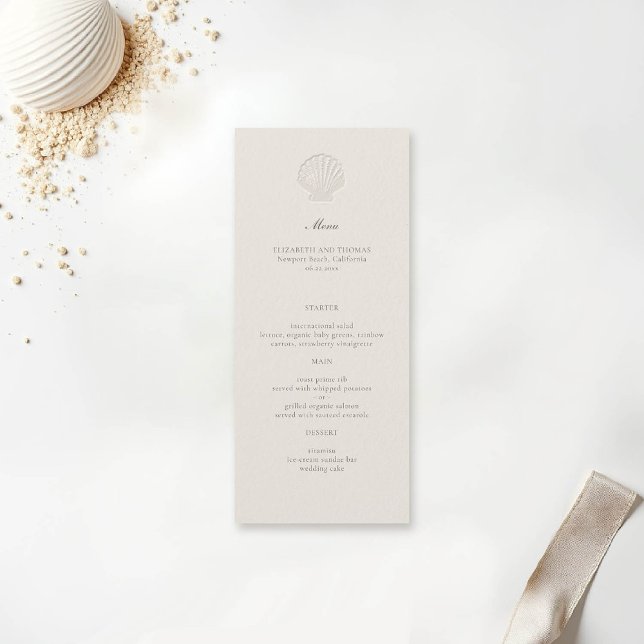 Menu Casamento Formal Clássico de Shell Náutico Costeir (nautical wedding menu ecru coastal modern classic formal traditional elegant shell)