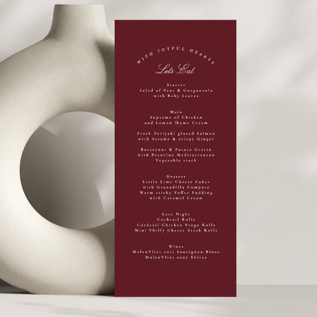 Menu Casamento Formal da Caligrafia Clássica Maroon Bur (Criador carregado)