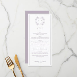 Menu Casamento Formal da Lavanda Vintage Monograma
