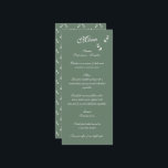 Menu Casamento Formal De Azeitona Verde De Elegante<br><div class="desc">Uma bela design de casamento com tipografia formal elegante, com cor verde-de-oliva sage. Um design único que usa uma fonte clássica de convite de casamento para caligrafia e um galho de folha verde desenhado à mão. Um design de caligrafia formal com tons de verde-azeitona sábio. Um design elegante de cardápio...</div>