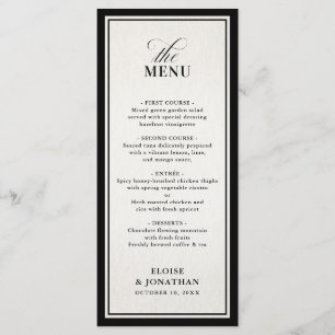 Menu Casamento Formal de Luxo Preto com Dinheiro Antigo