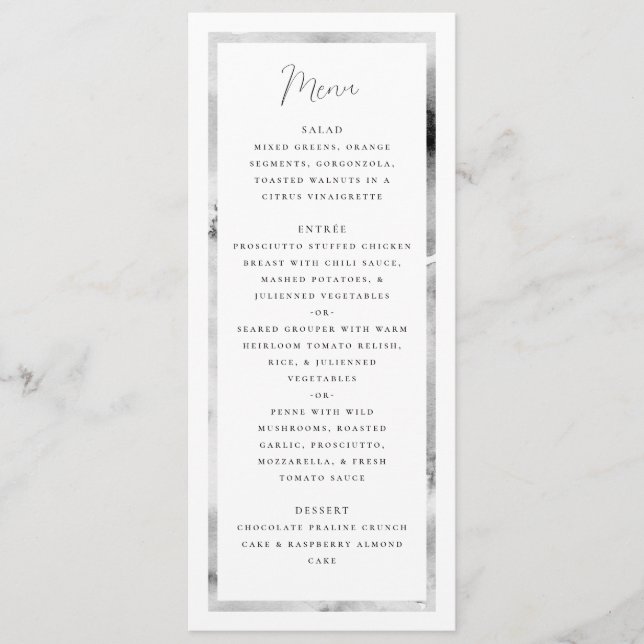 Menu Casamento Formal de Moldura de Marte Preta e Branc (Frente)