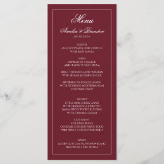Menu Casamento Formal Elegante com Borda Burgundy Profu