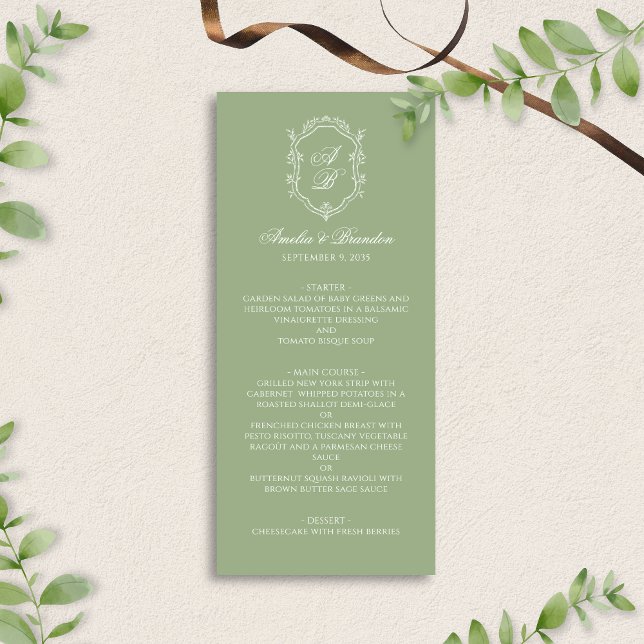 Menu Casamento Formal Elegante com Crista de Monograma  (Criador carregado)