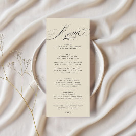 Menu Casamento Formal Elegante Da Caligrafia Beige