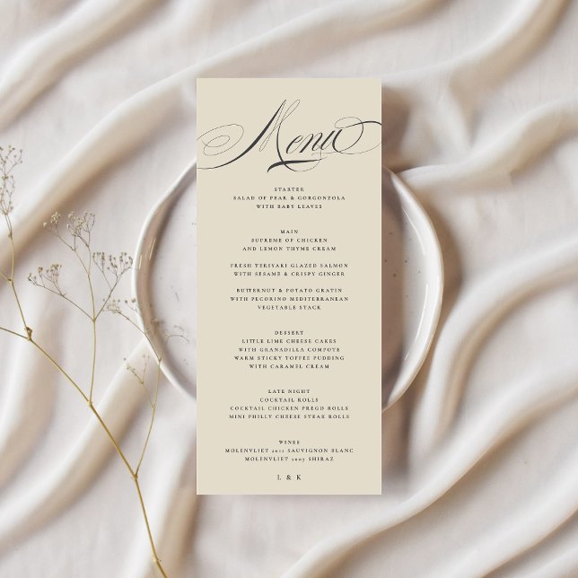 Menu Casamento Formal Elegante Da Caligrafia Beige (Criador carregado)
