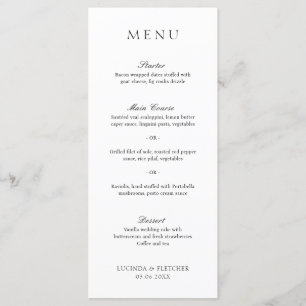 Menu Casamento Formal Elegante de Preto e Branco