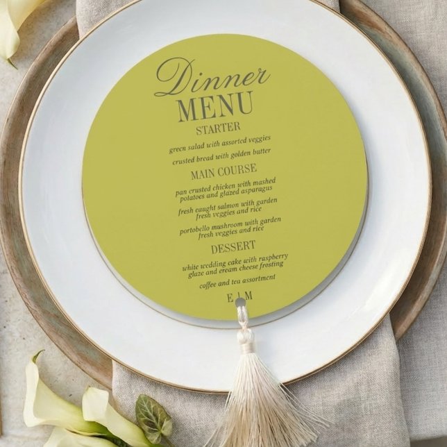 Menu Casamento Formal em Verde Claro com Letra Moderna (Modern Script Chartreuse Formal Wedding Menu)