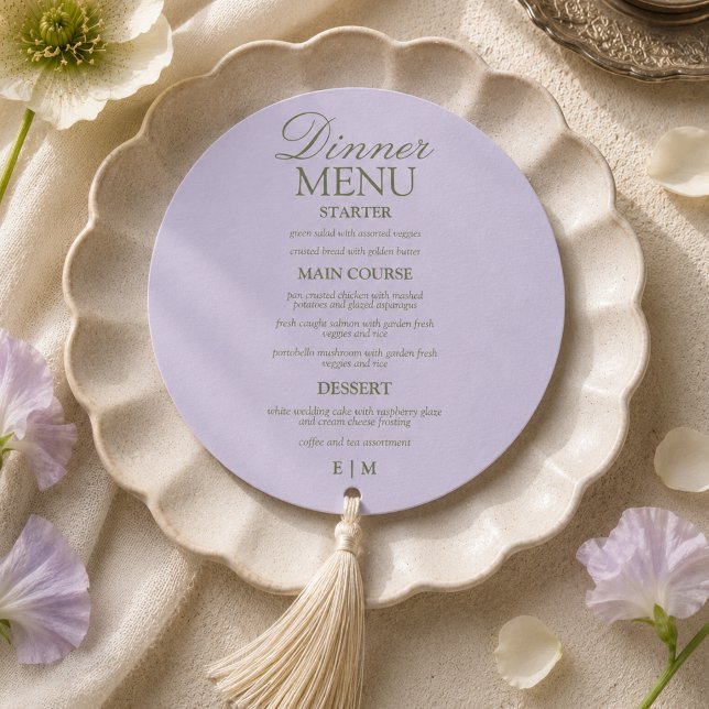 Menu Casamento Formal Lavanda com Roteiro Moderno (Modern Script Lavender Formal Wedding Menu)