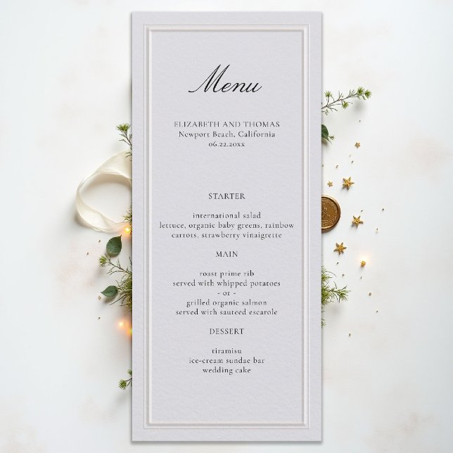 Menu Casamento Formal Moderno Clássico Quadro Elevado M (formal wedding menu modern classic ivory double frame calligraphy)