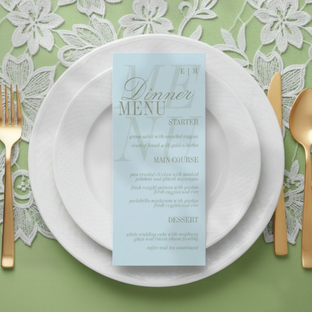 Menu Casamento Formal Moderno com Letra Citrino Azul (Set the dinner tables of your big day with this Modern Script Citrus Blue Formal Wedding Menu! )