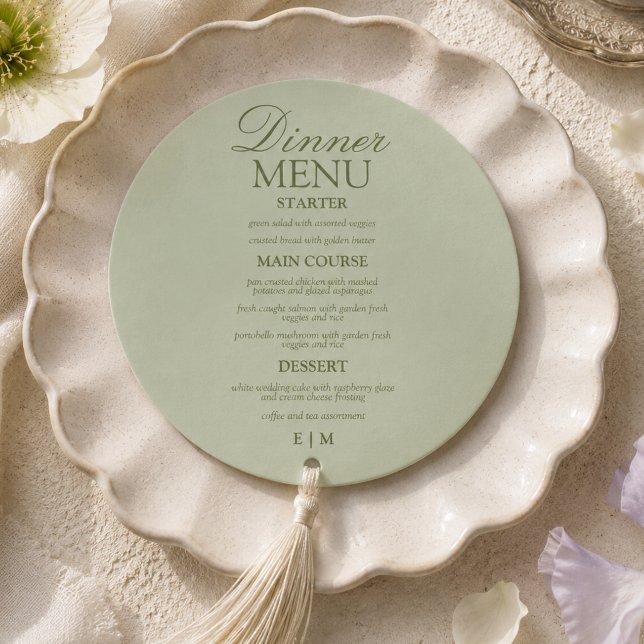 Menu Casamento Formal Moderno em Verde Sage com Letra (Modern Script Sage Green Formal Wedding Menu)