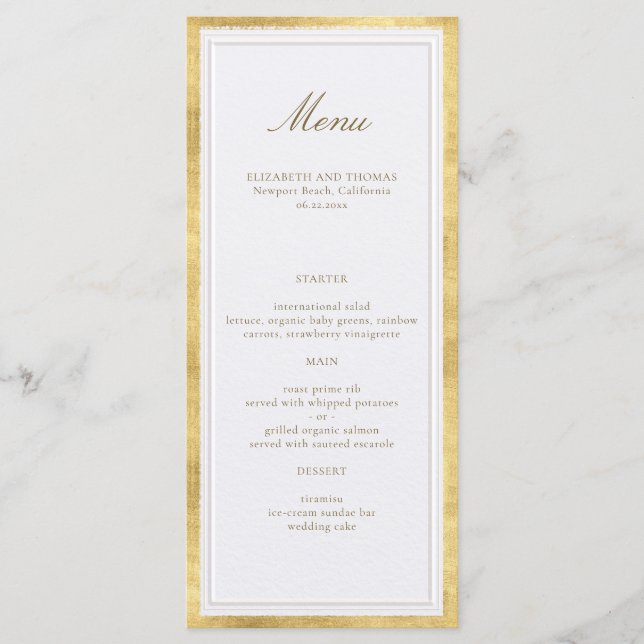 Menu Casamento Formal Pérola Dourada Falso Clássico Mod (Frente)