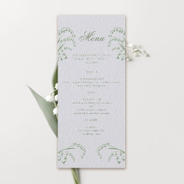 Menu Casamento Formal Verde Embossed Lily Valley Faux