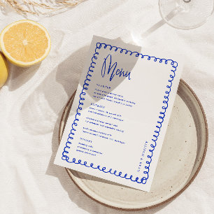 Menu Casamento Francês Azul Escrito Manuscrito Minimali