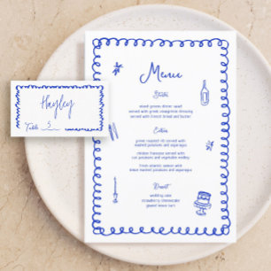Menu Casamento Francês Azul Imunical Desenhado À Mão