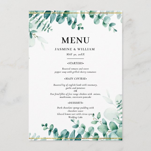 Menu Casamento Fronteiriço de Greenery Eucalyptus (Frente)