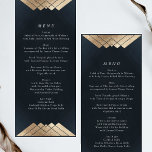 Menu Casamento Gatsby Dourado Azul-Marinho Geométrico<br><div class="desc">Descubra a tendência de Gatsby do Excelente com este Design - com uma placa de rack ou um menu de recepção de casamento. Antiguidade para um maravilhoso casamento teórico da boemia. Vintage Na moda Boho. Um design Geométrico Geométrico Excelente Gatsby Incrível design com linhas de deco de arte no estilo...</div>