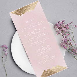 Menu Casamento Gatsby Dourado Gométrico com Rosa Rosa