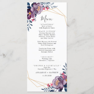 Menu Casamento Geométrico Botânico Purple Floral