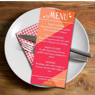 Menu Casamento Geométrico Colorido Cor-de-Rosa e Laranj