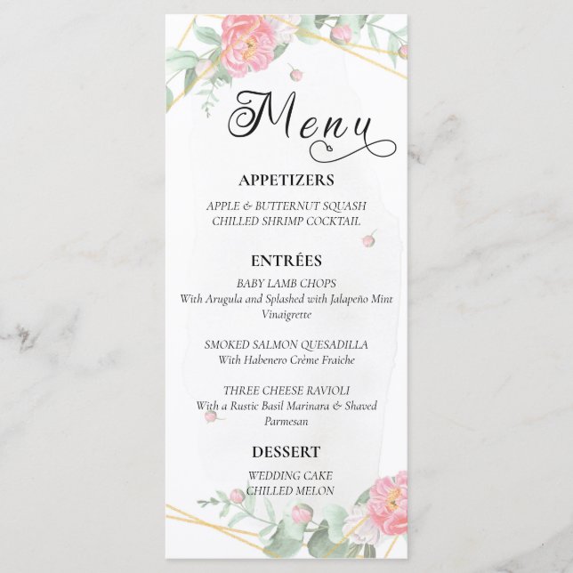 Menu Casamento Geométrico da Rosa Romântica (Frente)