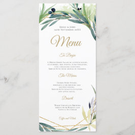 Menu Casamento Geométrico de Folha de Oliva de Aquarela