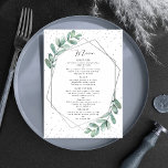 Menu Casamento Geométrico de Folha de Prata Eucalyptus<br><div class="desc">Celebre em estilo com estes elegantes e trendentes cartões de cardápio de casamento. O texto é fácil de personalizar com suas próprias opções especiais de comida e seus convidados jantes ficarão entusiasmados quando receberem esses menus super na moda. Itens correspondentes podem ser encontrados na coleção.</div>
