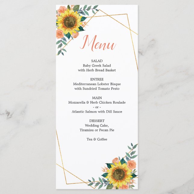 Menu Casamento Geométrico de Peach Coral Rosa (Frente)