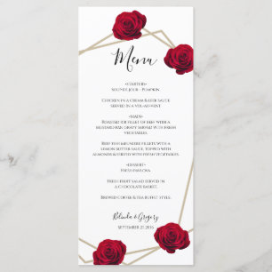 Menu Casamento Geométrico de Rosas vermelhas Elegante