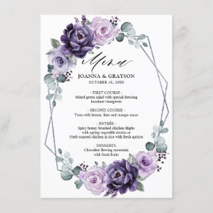 Menu Casamento Geométrico de Sangue Floral de Prata de