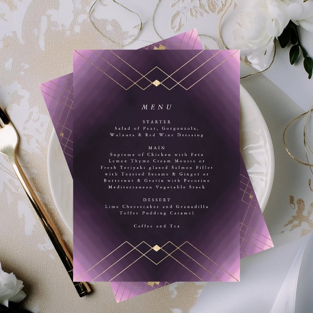 Menu Casamento Geométrico Deco Gatsby, Dourado Diamond  (Criador carregado)