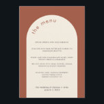 Menu Casamento Geométrico do Arco do Terracotta Beige M<br><div class="desc">Este cardápio moderno de casamento com letra mínima é perfeito para um casamento de boho moderno, casamento mínimo ou qualquer outra celebração. Este modelo de menu apresenta um fundo de terracota e um arco em branco creme. Todos os elementos de texto e cores deste cartão de menu de casamento podem...</div>