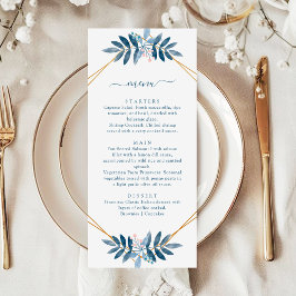 Menu Casamento Geométrico Moderno em Azul Poeirento e V