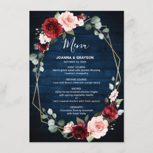 Menu Casamento Geométrico Moderno Floral Floral de Blus