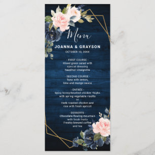 Menu Casamento Geométrico Rustic Wood Marinho Azul Blus